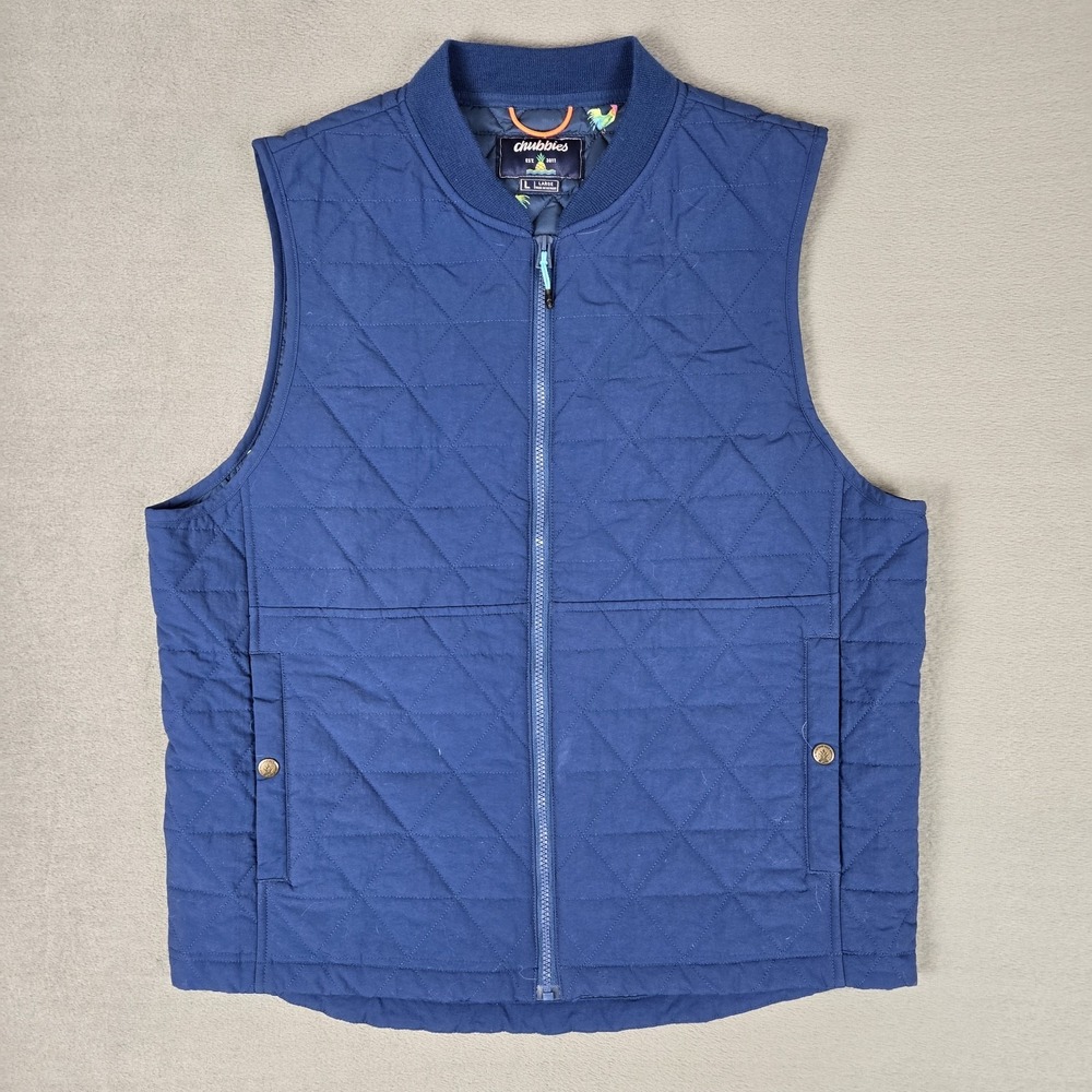 Chubbies The Easy Going Vest Mens Large Nylon Quilted Navy Blue Full‎ Zip Golf